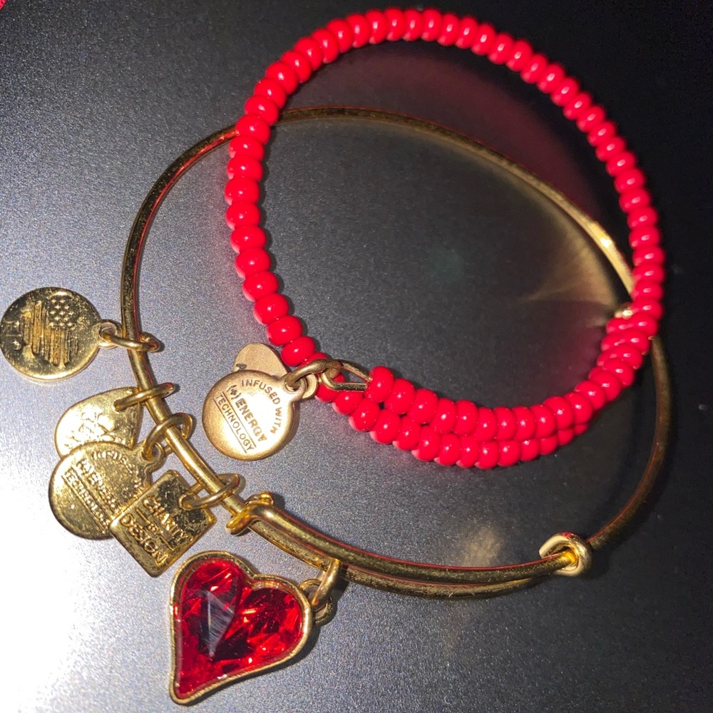 Alex and Ani red heart bracelet set